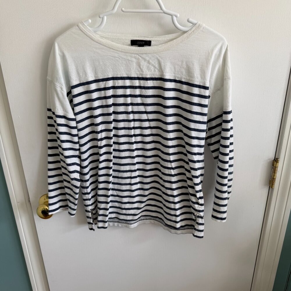 J.Crew Striped Long Sleeve Top White Navy Medium